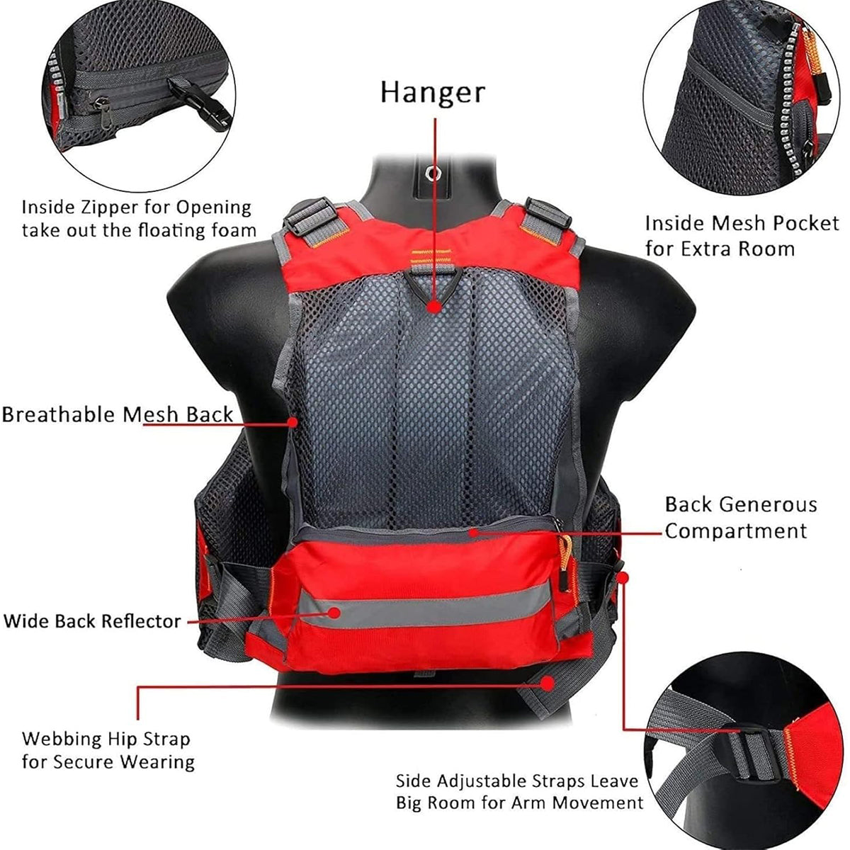 Multi-Pocket Fishing Vest Breathable Mesh Adjustable Outdoor Gear