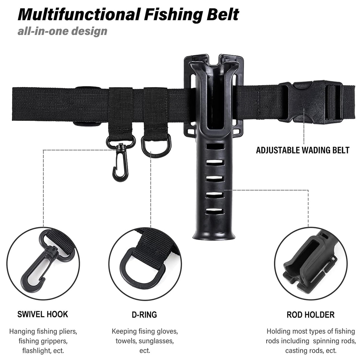 Fishing Wading Belt Rod Holder Adjustable Wader Fishing Waist Belt Fly Fishing