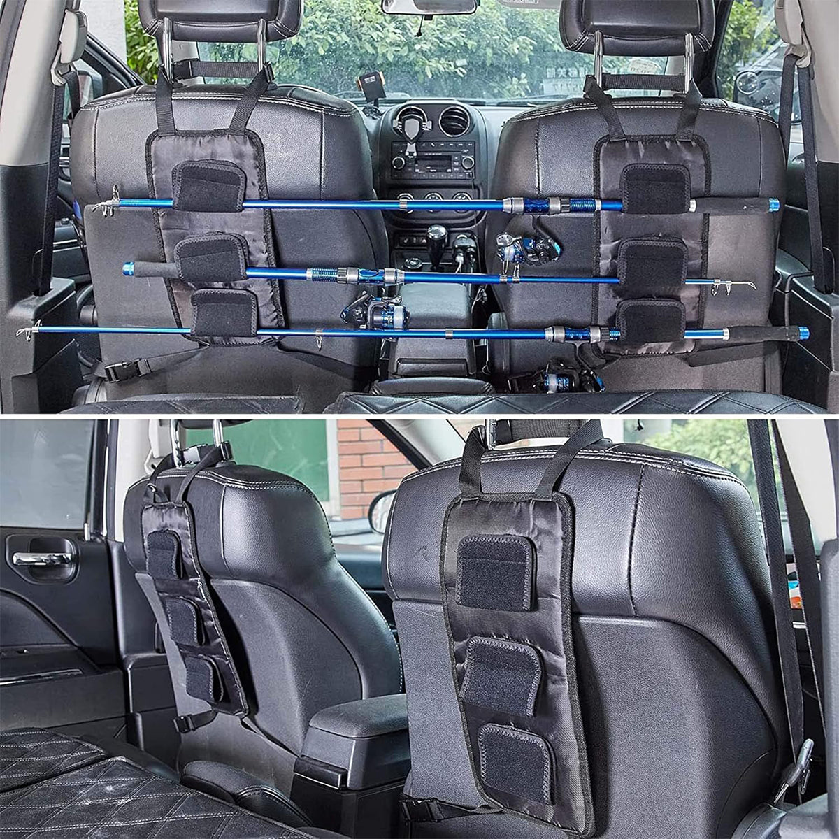 Car Mounted Fishing Rod Holder Rack 2 Pack Adjustable Backseat Storage Straps