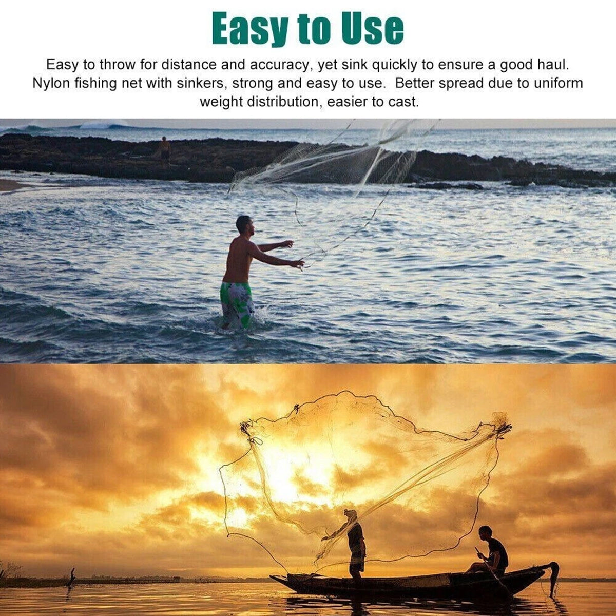 Hand Cast Net Fishing Throw Net with Strong Rope