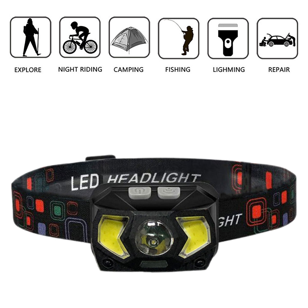 Focusable LED Headlamp 7 Mode Waterproof Outdoor Headlight