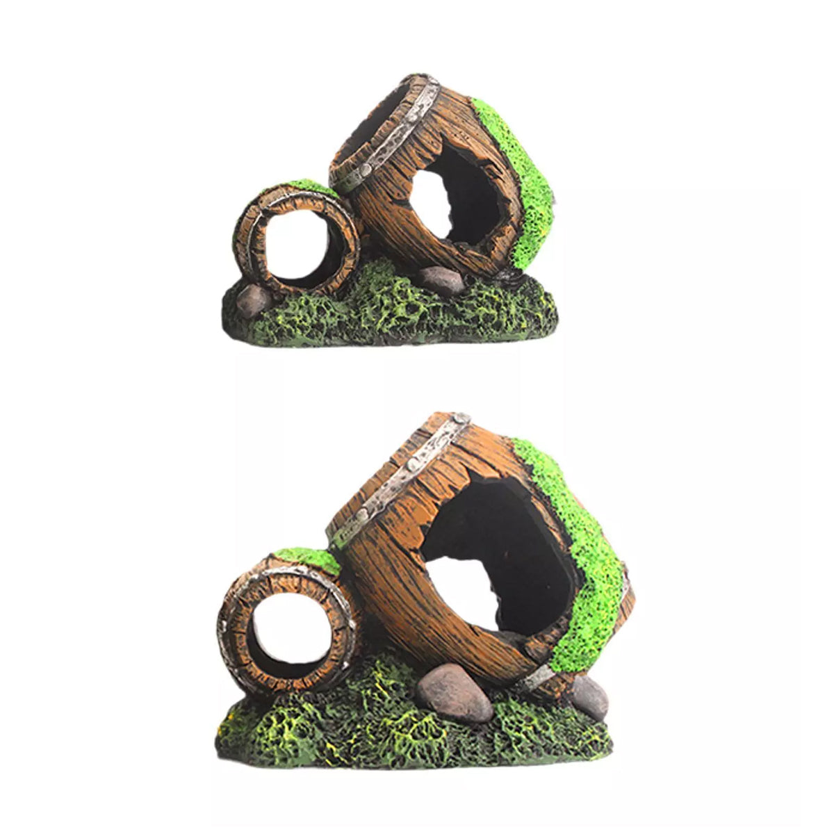 Aquarium Wine Barrel Decoration Resin Fish Tank Ornament With Moss