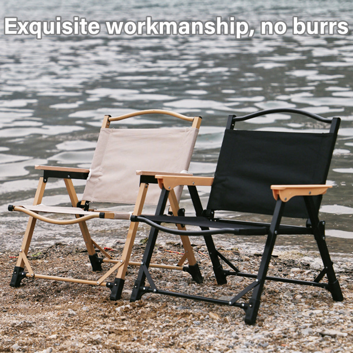 Foldable Outdoor Camping Chair with Oxford Cloth & Solid Wood Armrests