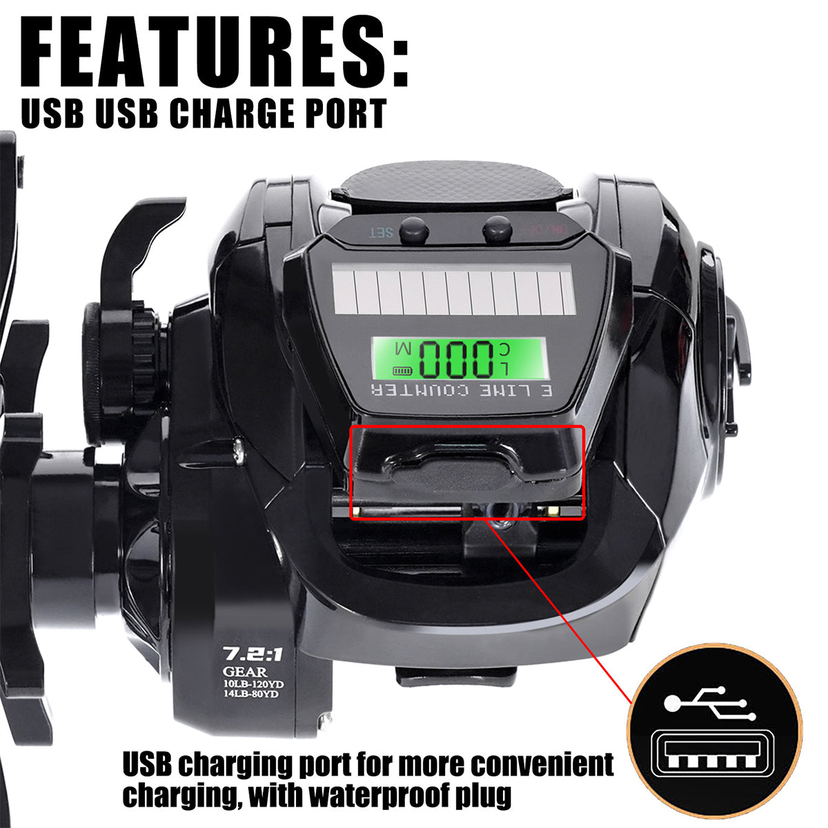 Digital Fishing Reel Solar LCD Display High-Speed 7.2:1 Baitcasting Reel