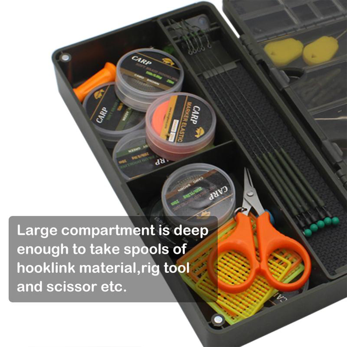 Carp Fishing Tackle Box With Measuring Bar And Rig Pins