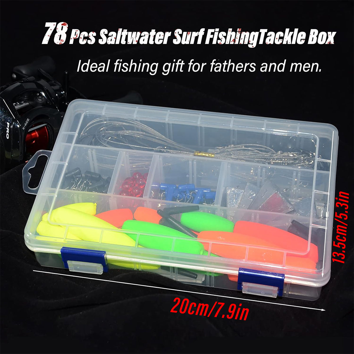 78PCS Saltwater Surf Fishing Gear Set with Hooks Sinkers Floats