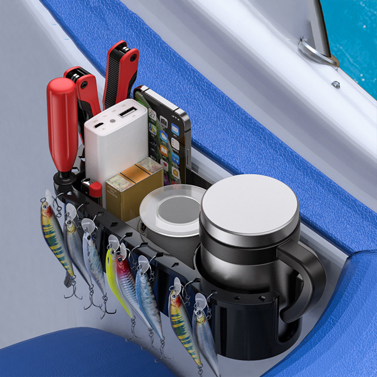 Yacht Boat Cup Rack with Storage for Fishing Tools and Accessories