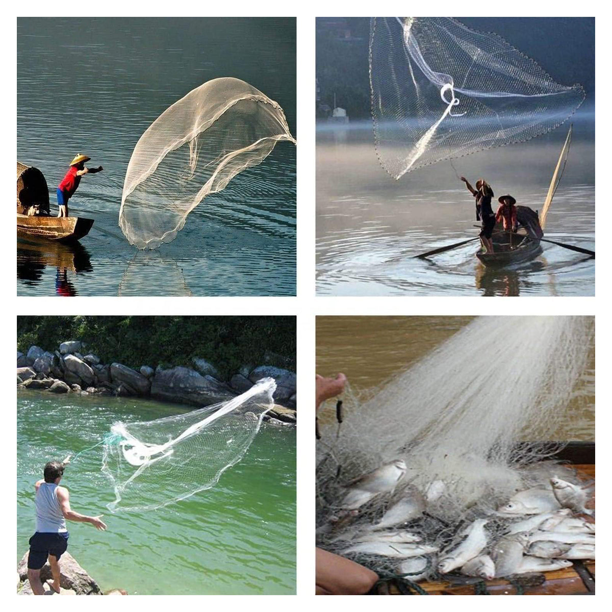 Hand Cast Net Fishing Throw Net with Strong Rope