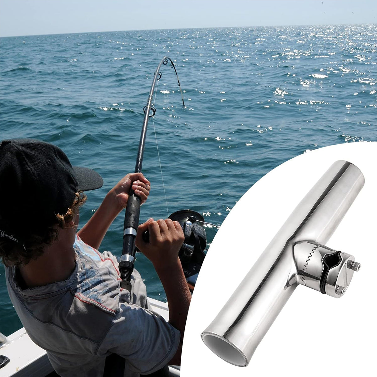 Stainless Steel Fishing Rod Holder 360° Adjustable Clamp-On Boat Mount