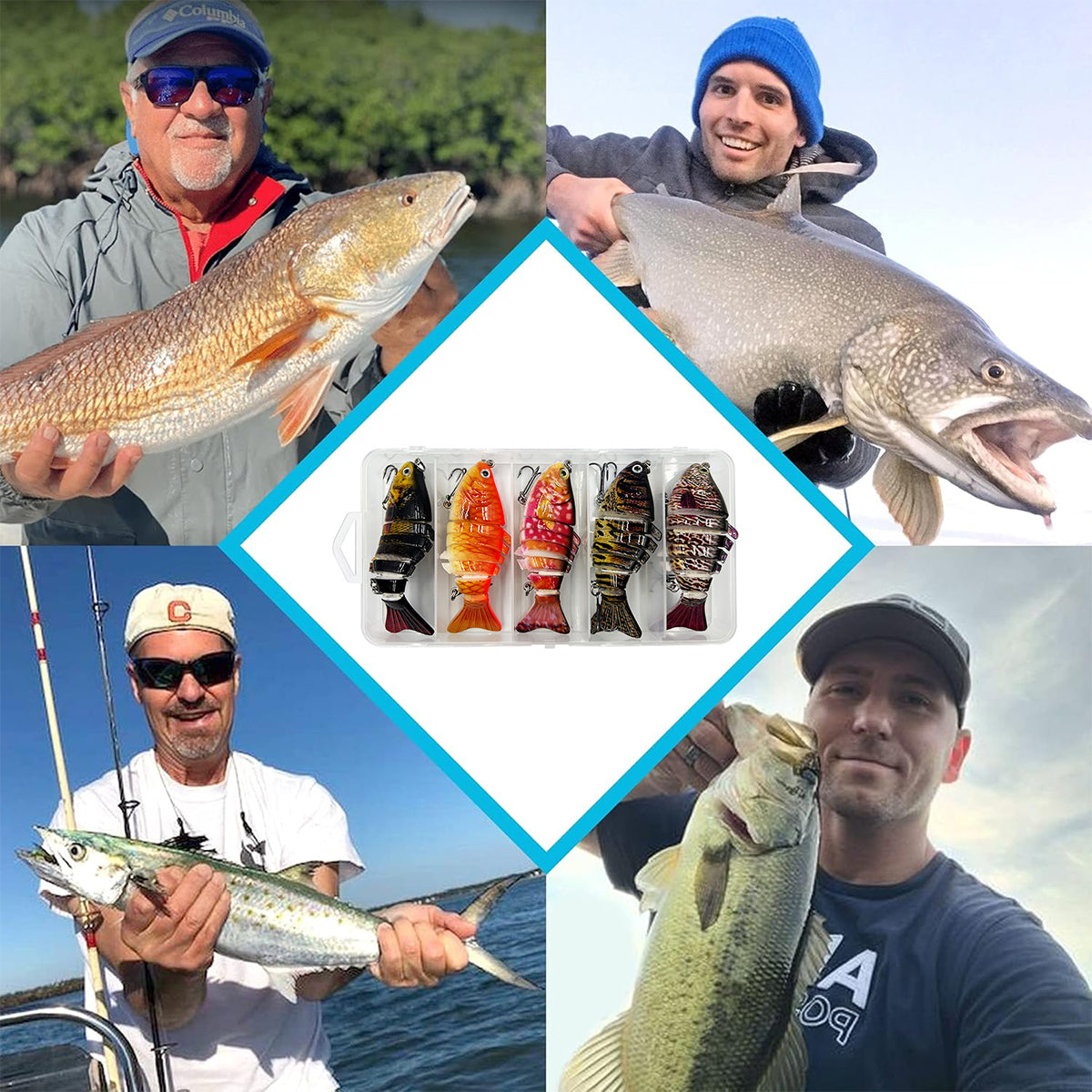 5PCS Multi-Jointed Fish Lures Set with Hooks for Freshwater & Saltwater