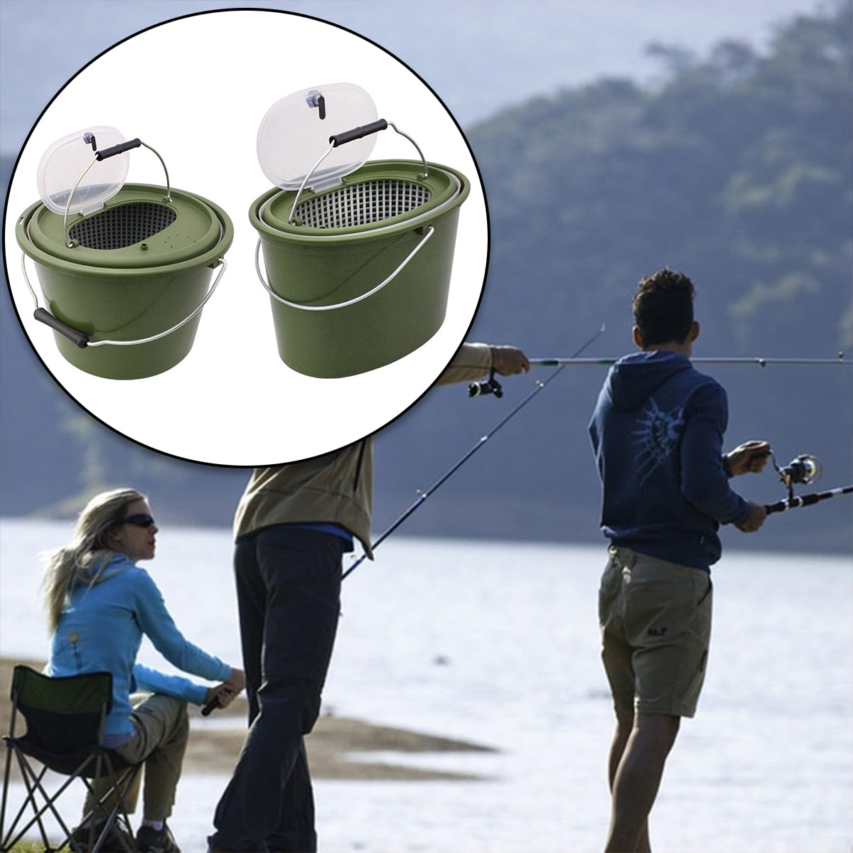 Handheld Water Bucket Portable Fishing Storage Container with Lid