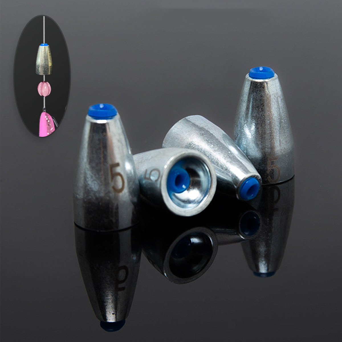 Bullet Fishing Sinkers Alloy Steel Weights With Plastic Core 50pcs