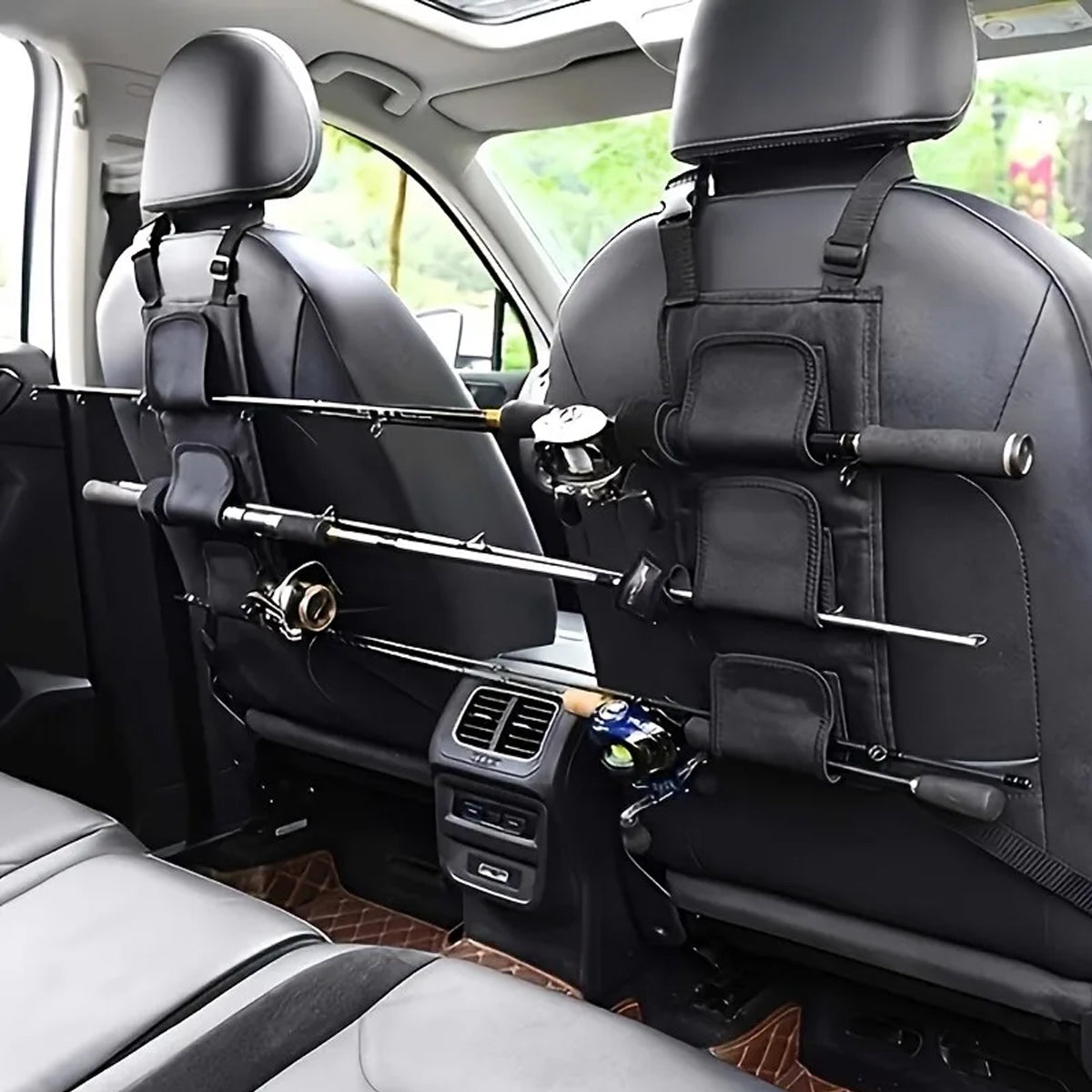 1 Pair Car Fishing Rod Holder Rear Seat Storage Rack Strap Belt Gear Organizer