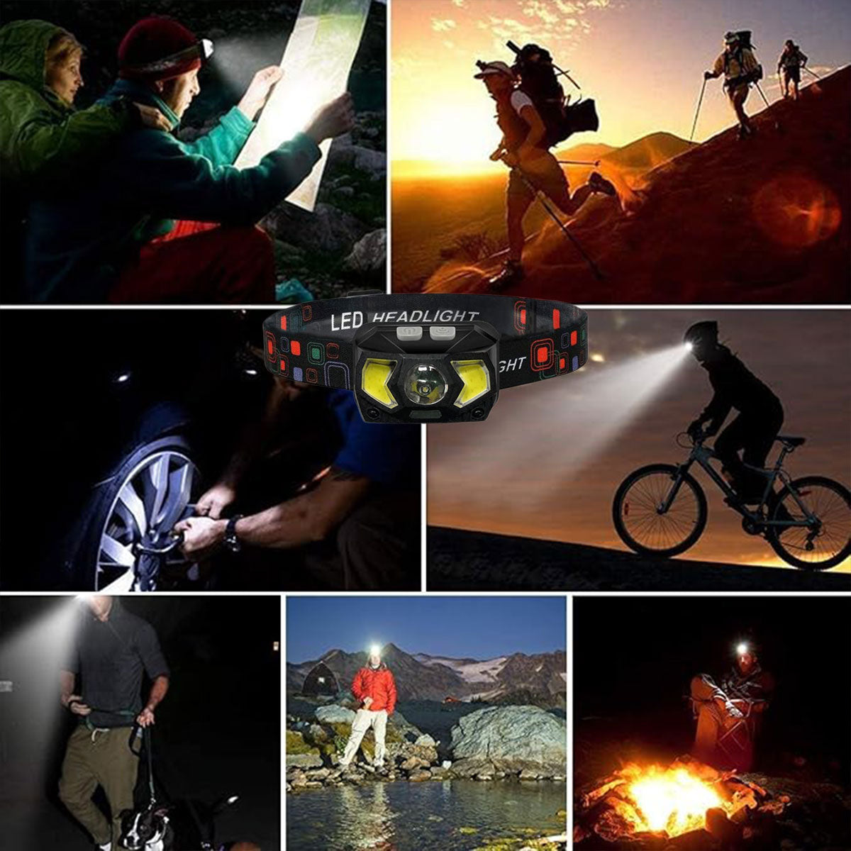 Focusable LED Headlamp 7 Mode Waterproof Outdoor Headlight