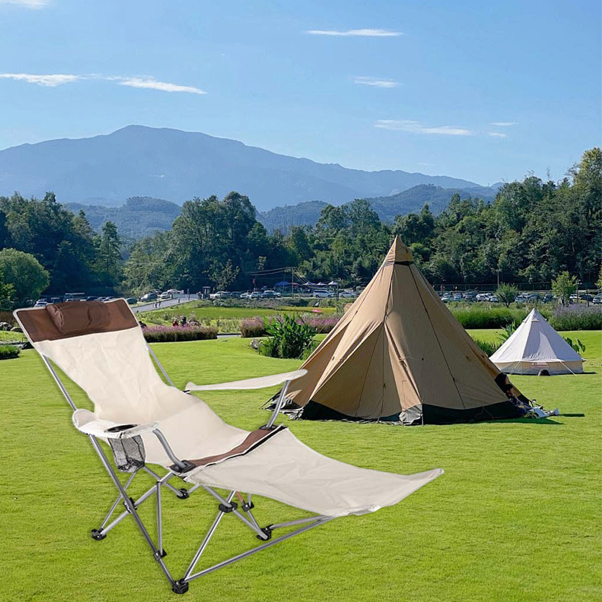 Portable Folding Recliner Chair with Cup Holder for Outdoor Use