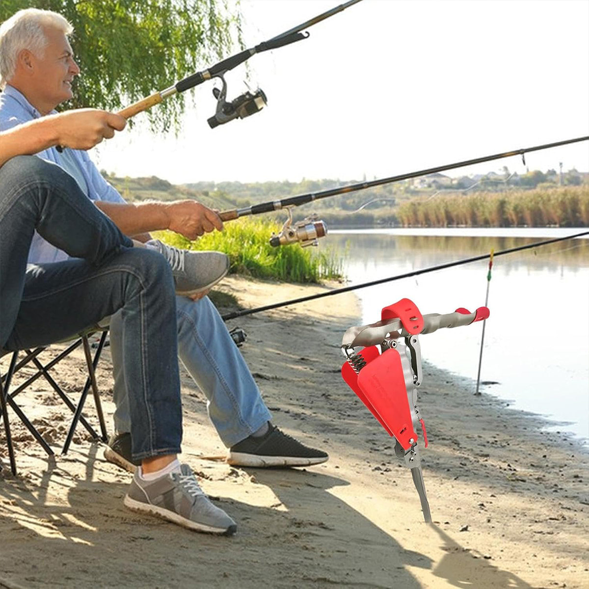 Automatic Fishing Rod Holder Stainless Steel Spring Loaded Ground Stand