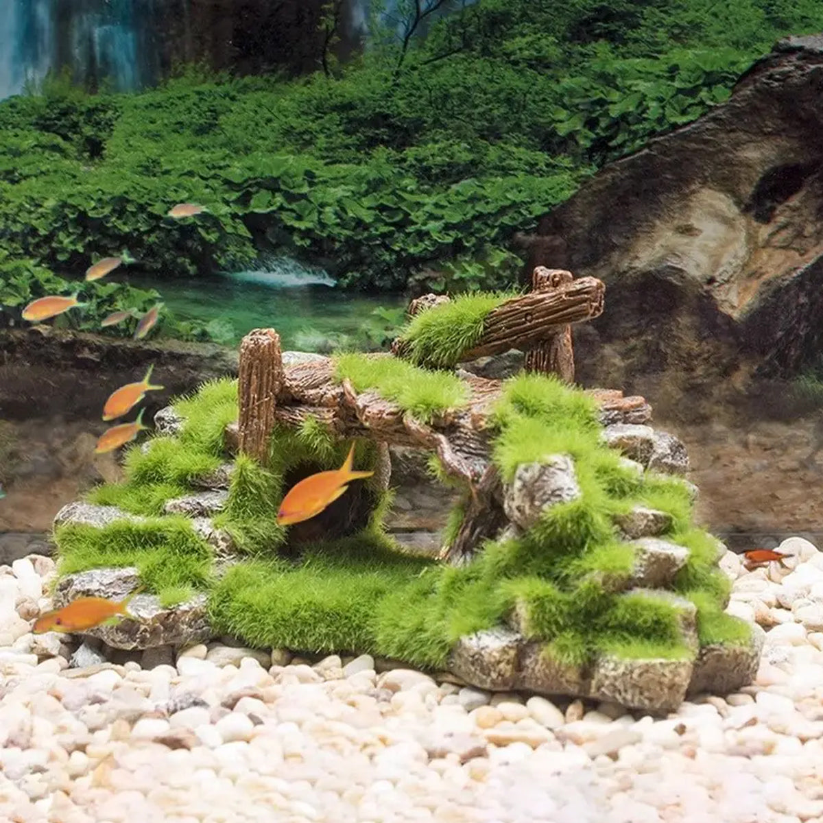 Resin Moss Bridge Decoration Aquarium Ornament For Fish & Turtle Tanks