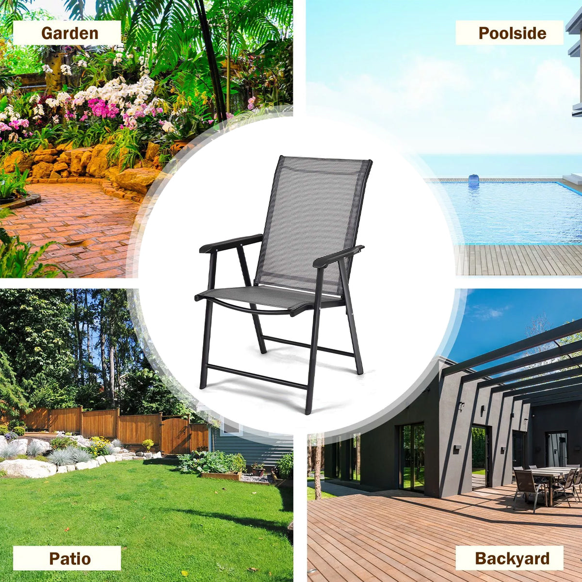 Comfortable Folding Metal Chair with Mesh Backrest for Outdoor Use