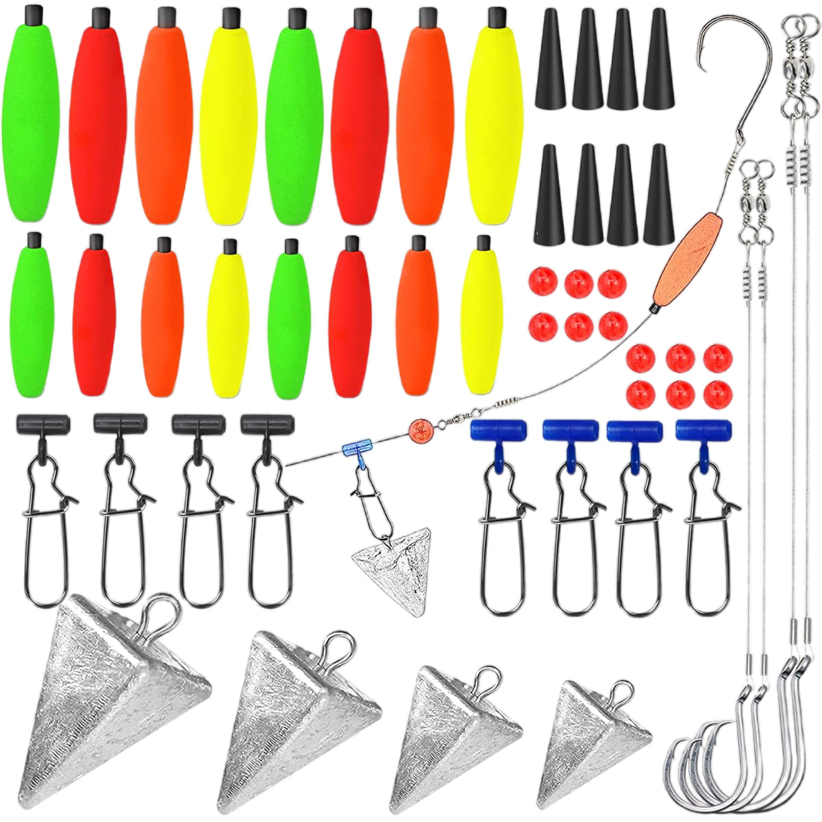 78PCS Saltwater Surf Fishing Gear Set with Hooks Sinkers Floats