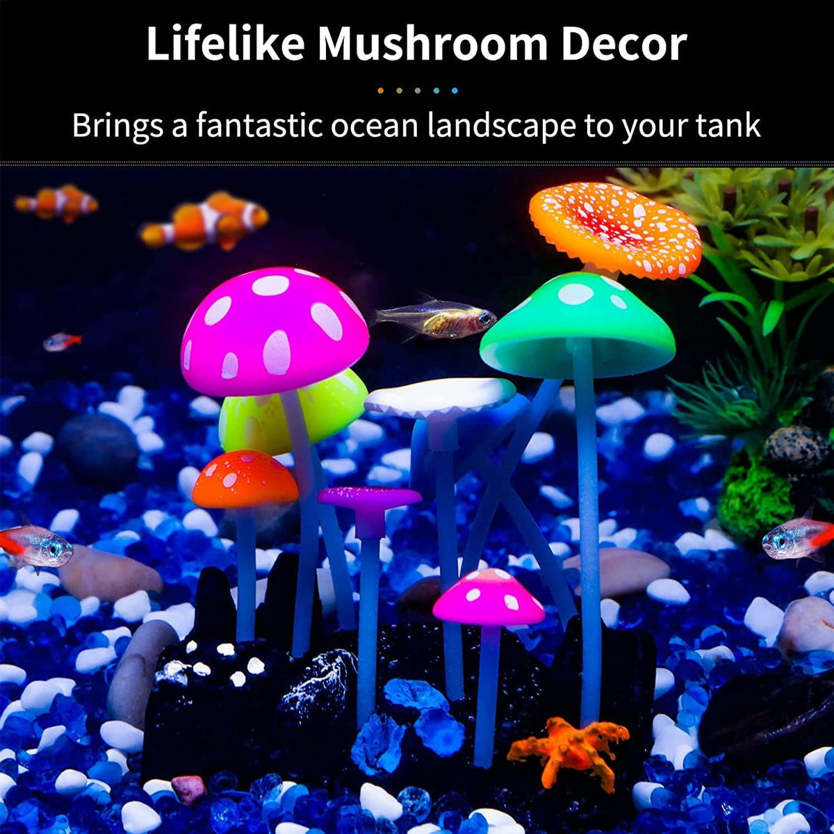 Simulation Mushroom Aquarium Ornament 9-Piece Fluorescent Decoration
