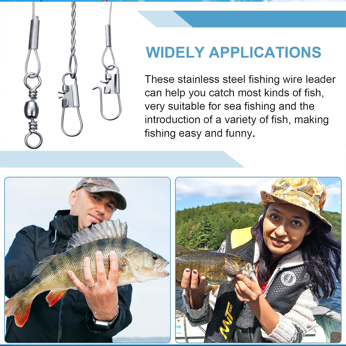 Stainless Steel Fishing Leader Rigs Anti-Winding Wire with Snaps