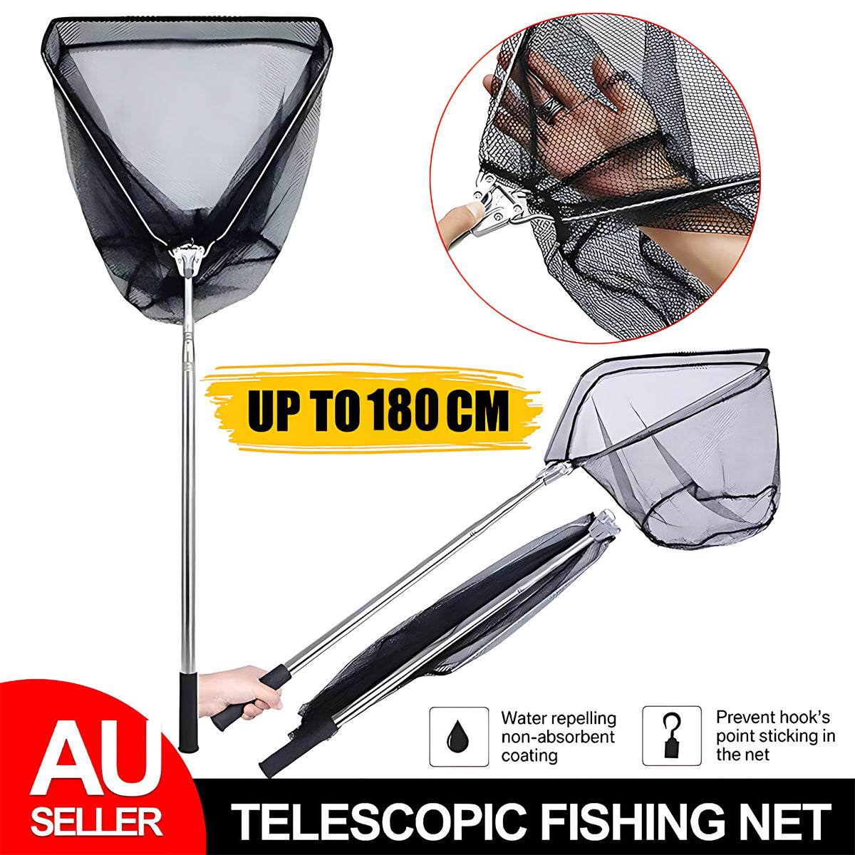 1.8M Telescopic Fishing Landing Net Foldable Handle with Micromesh