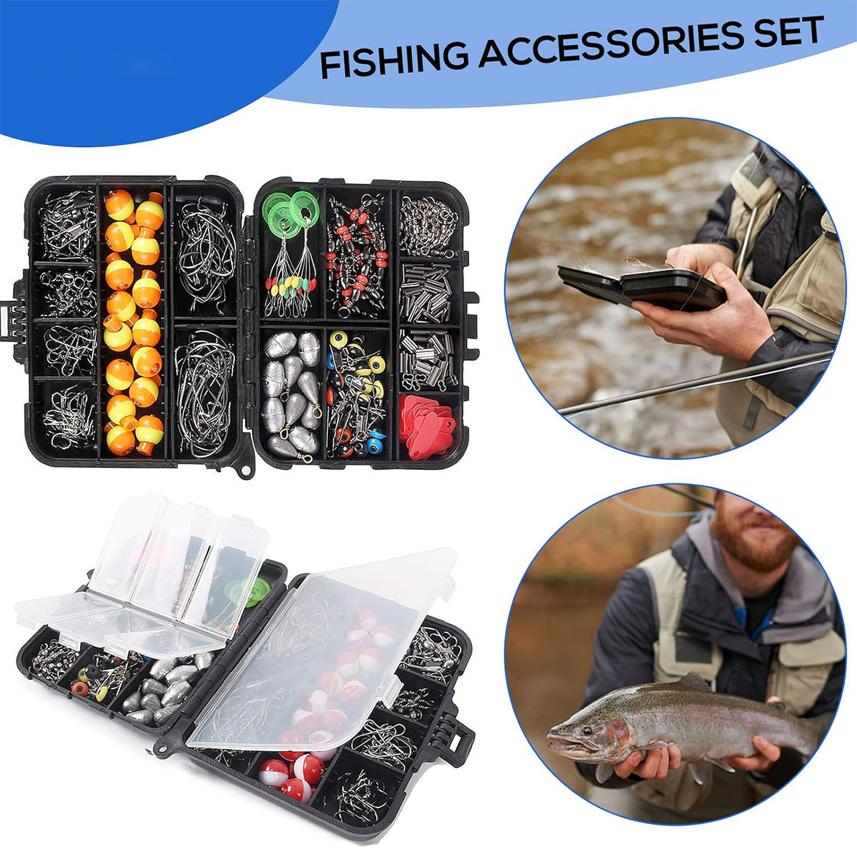 264PCS Fishing Tackle Box Set with Hooks Weights Bobbers & Plier