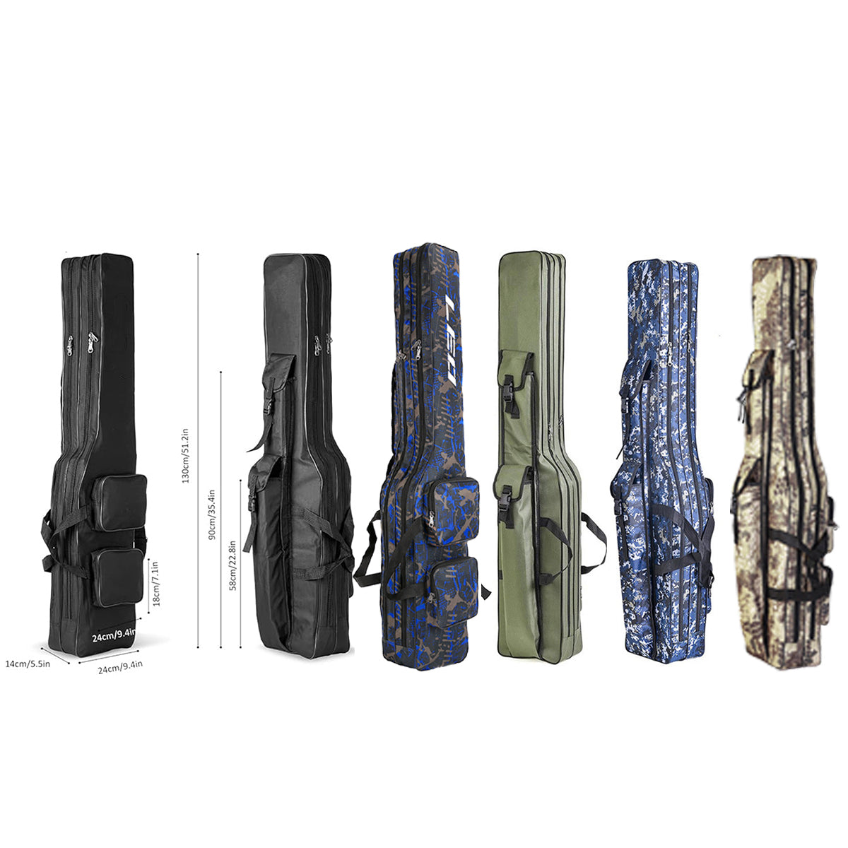Double-Layer Fishing Rod Bag Waterproof 130cm Tackle Storage Case