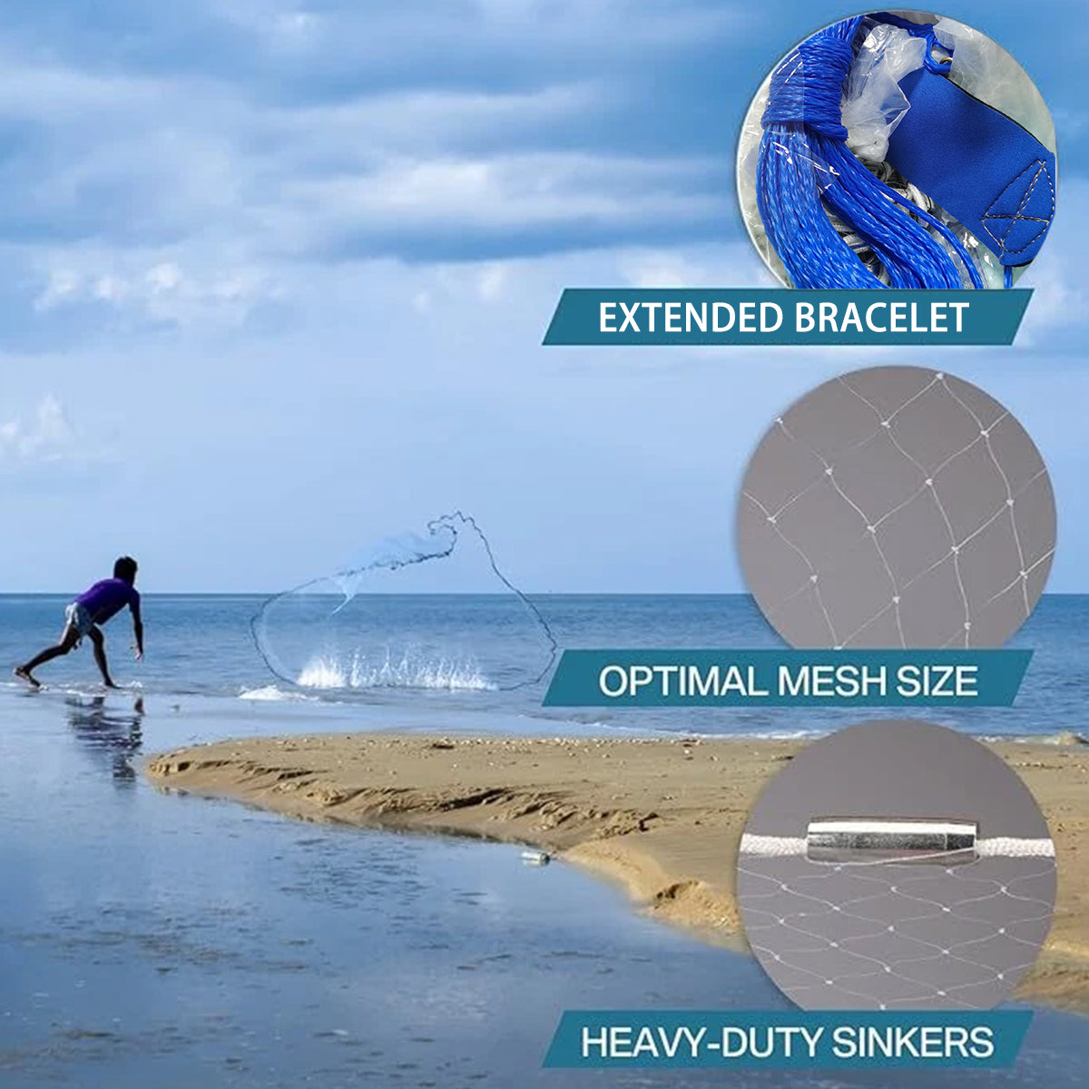 Hand Cast Net Fishing Throw Net with Strong Rope