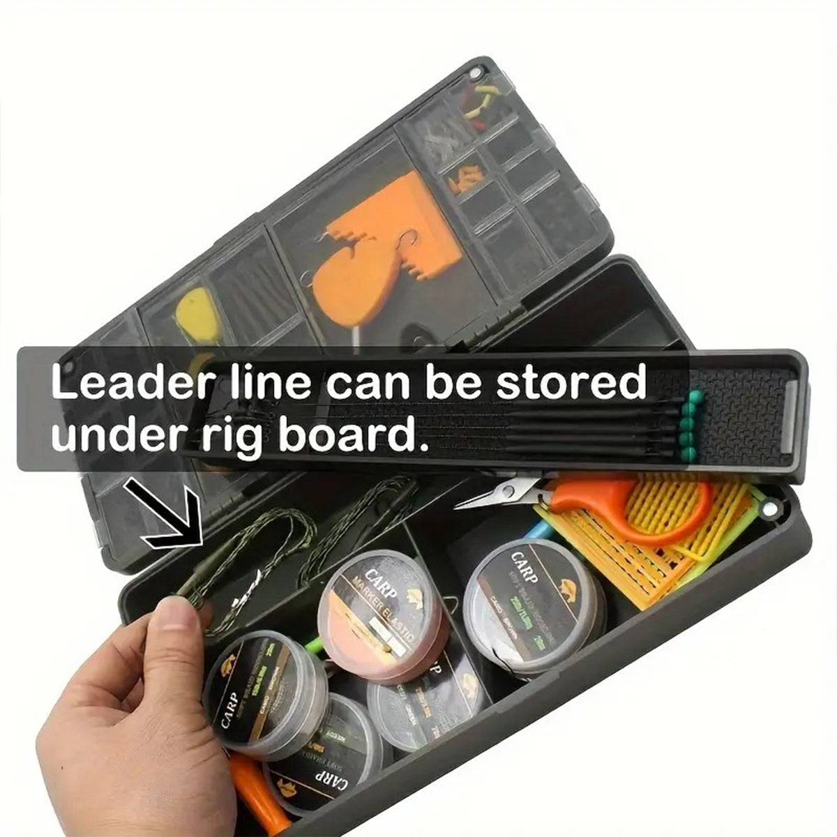 Carp Fishing Tackle Box With Measuring Bar And Rig Pins