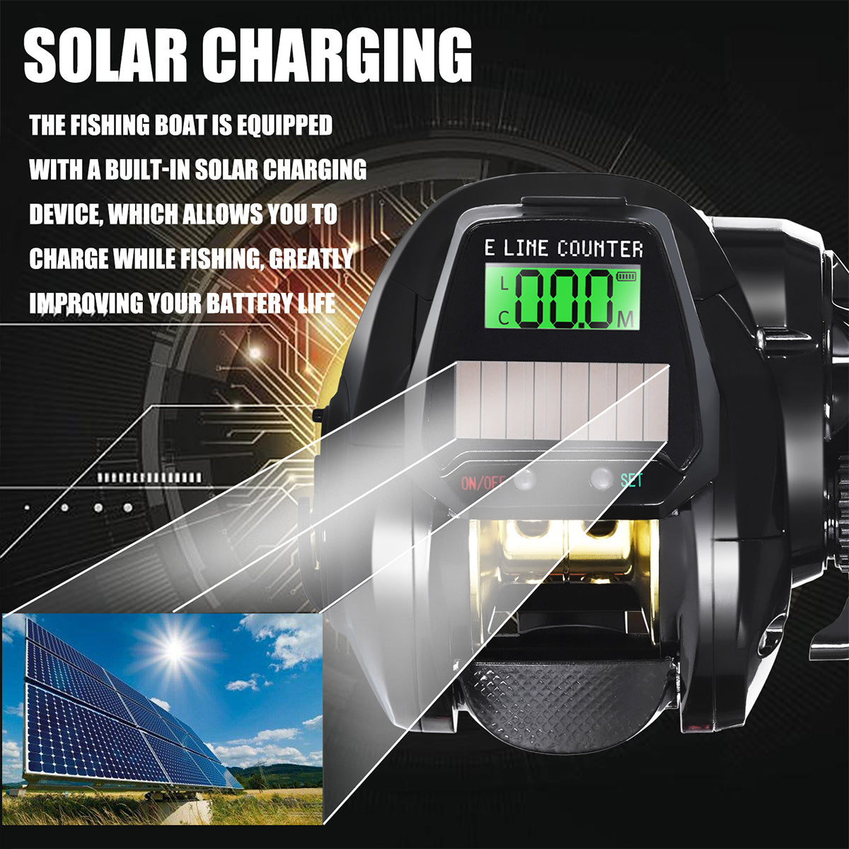Digital Fishing Reel Solar LCD Display High-Speed 7.2:1 Baitcasting Reel