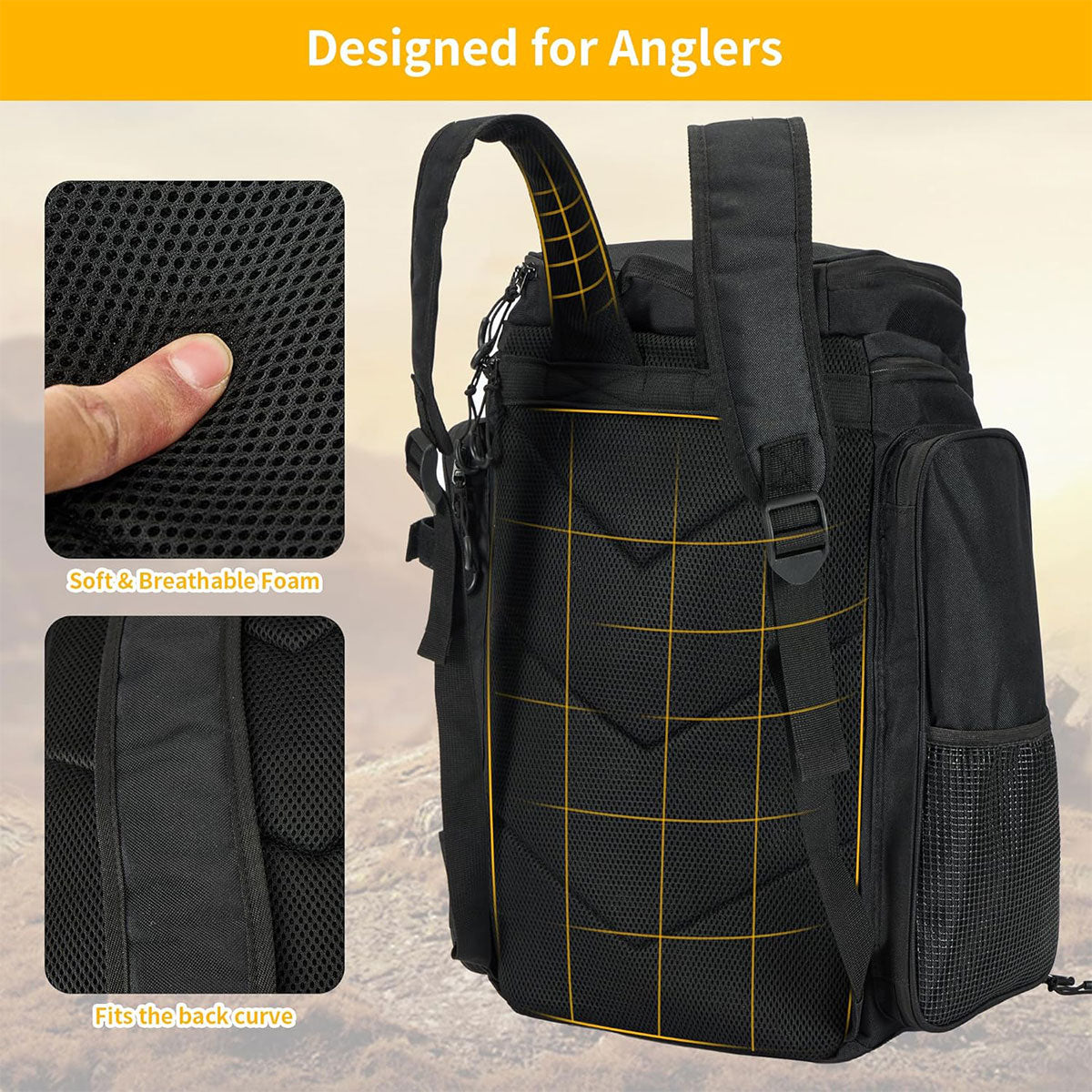 42L Waterproof Fishing Backpack Large Capacity Multi-Compartment Gear Bag