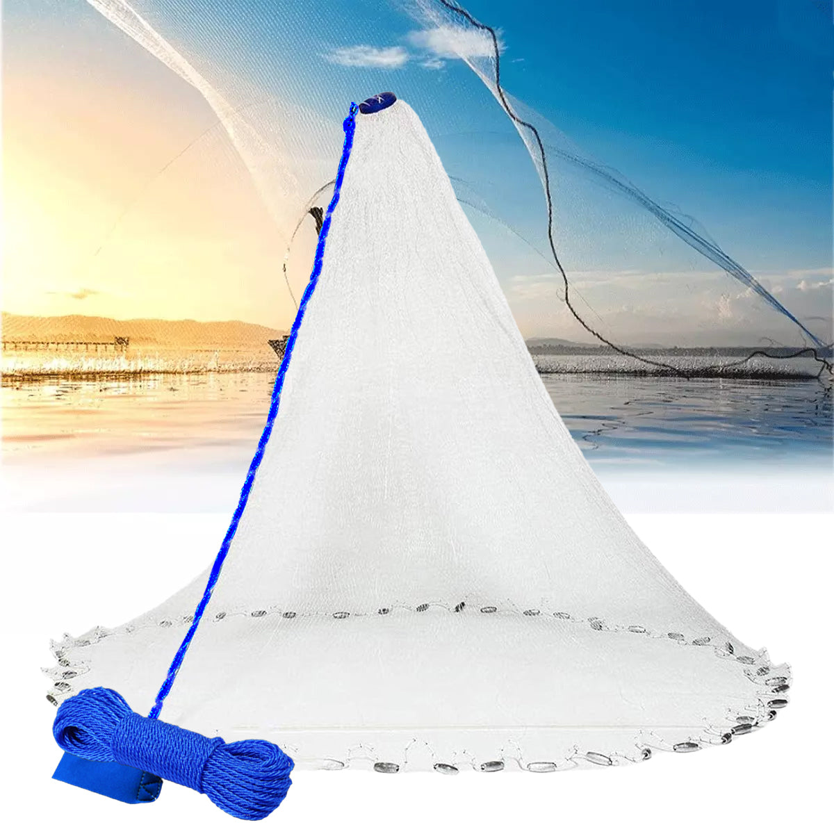 Hand Cast Net Fishing Throw Net with Strong Rope
