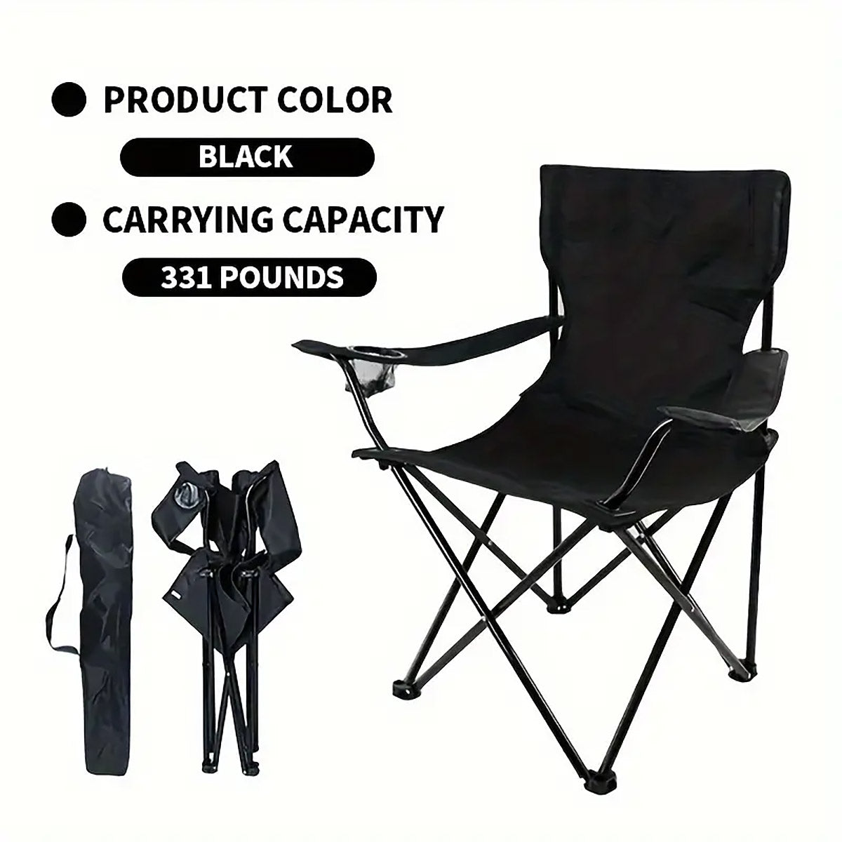 Armrest Camping Fishing Folding Chair With Cup Holder