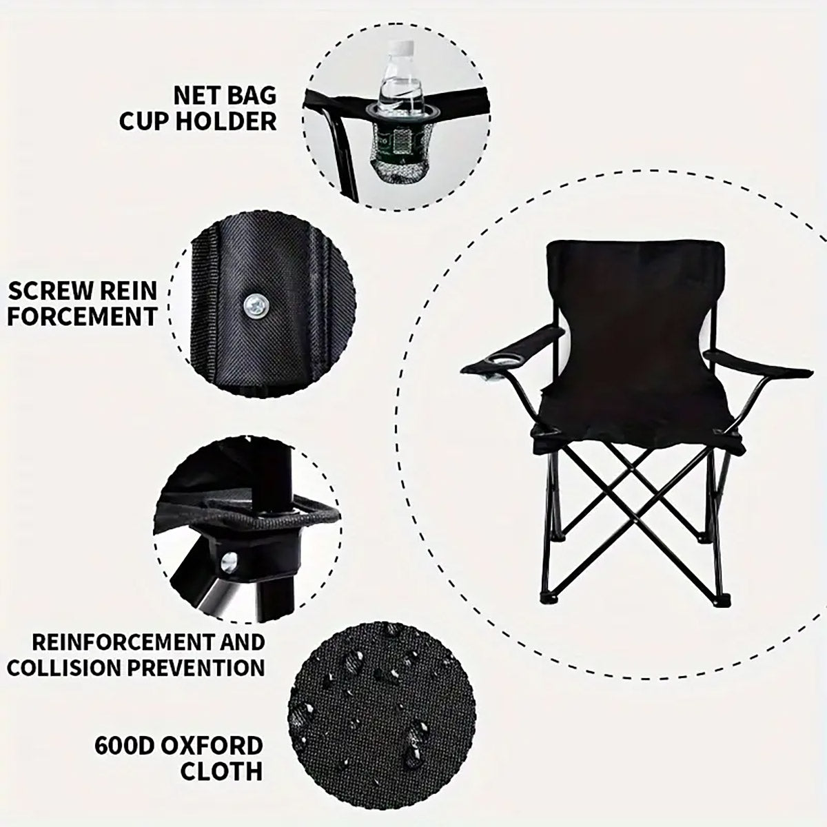 Armrest Camping Fishing Folding Chair With Cup Holder