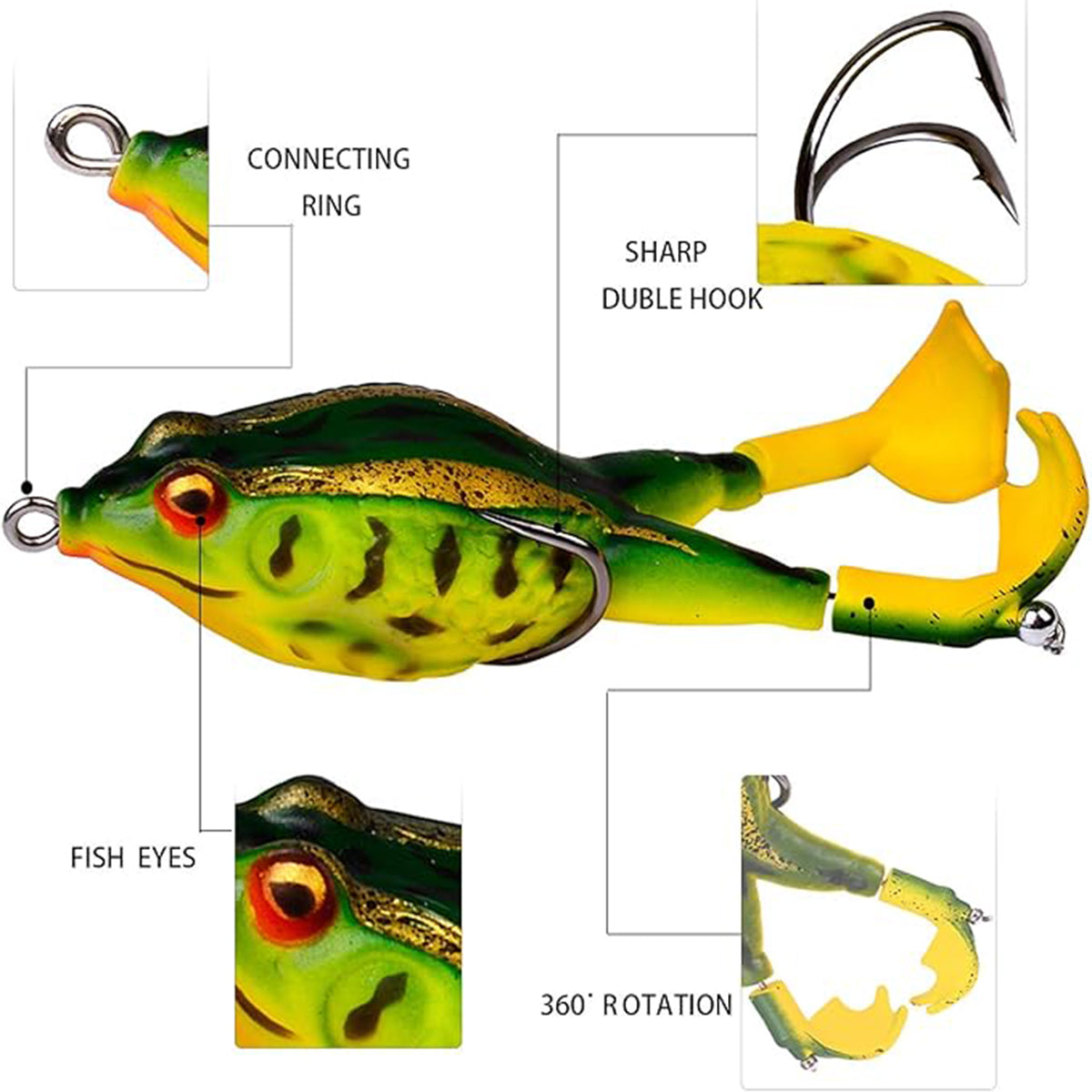 3PCS Bionic Frog Fishing Lures with Double Hooks for Freshwater