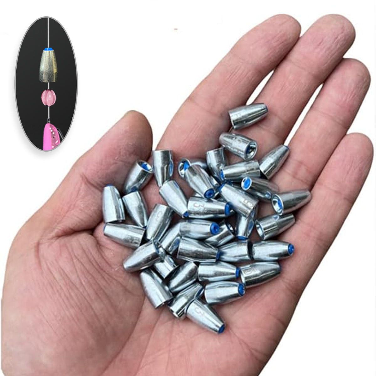 Bullet Fishing Sinkers Alloy Steel Weights With Plastic Core 50pcs