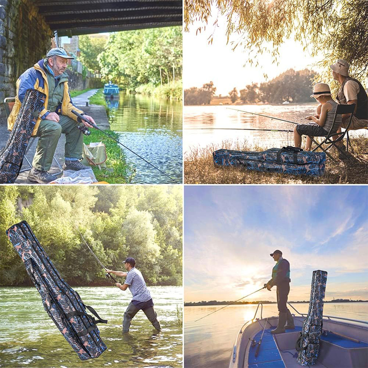 Double-Layer Fishing Rod Bag Waterproof 130cm Tackle Storage Case
