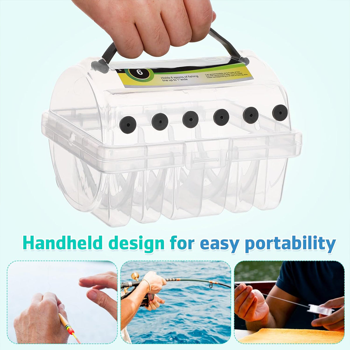 Fishing Line Winder Box with 6 Spool Capacity and Silicone Outlets