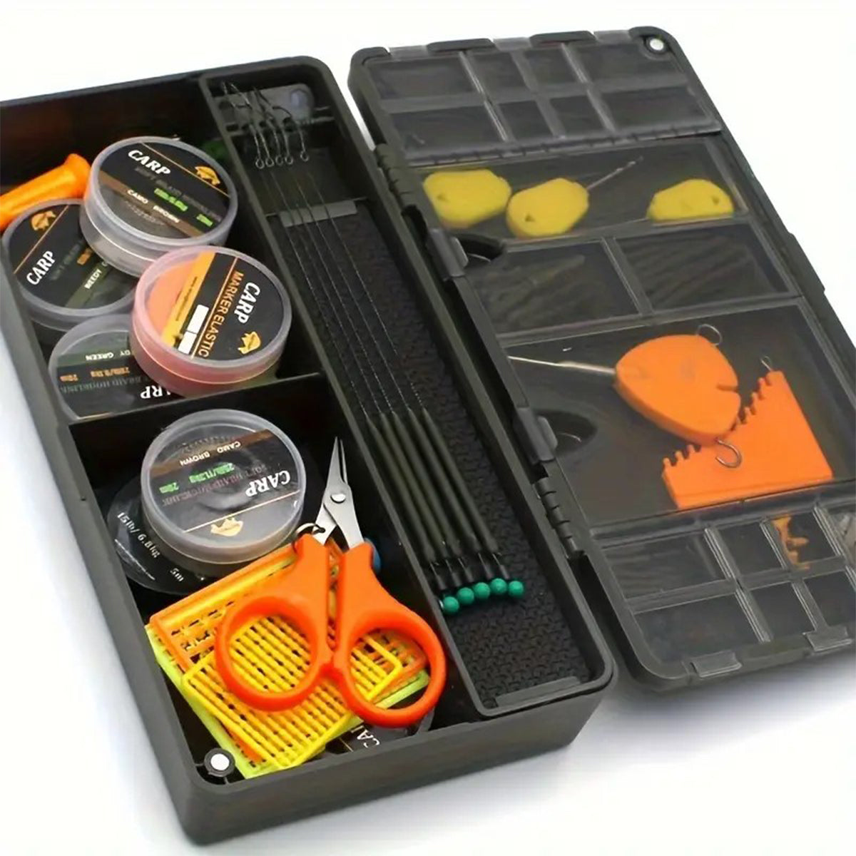 Carp Fishing Tackle Box With Measuring Bar And Rig Pins