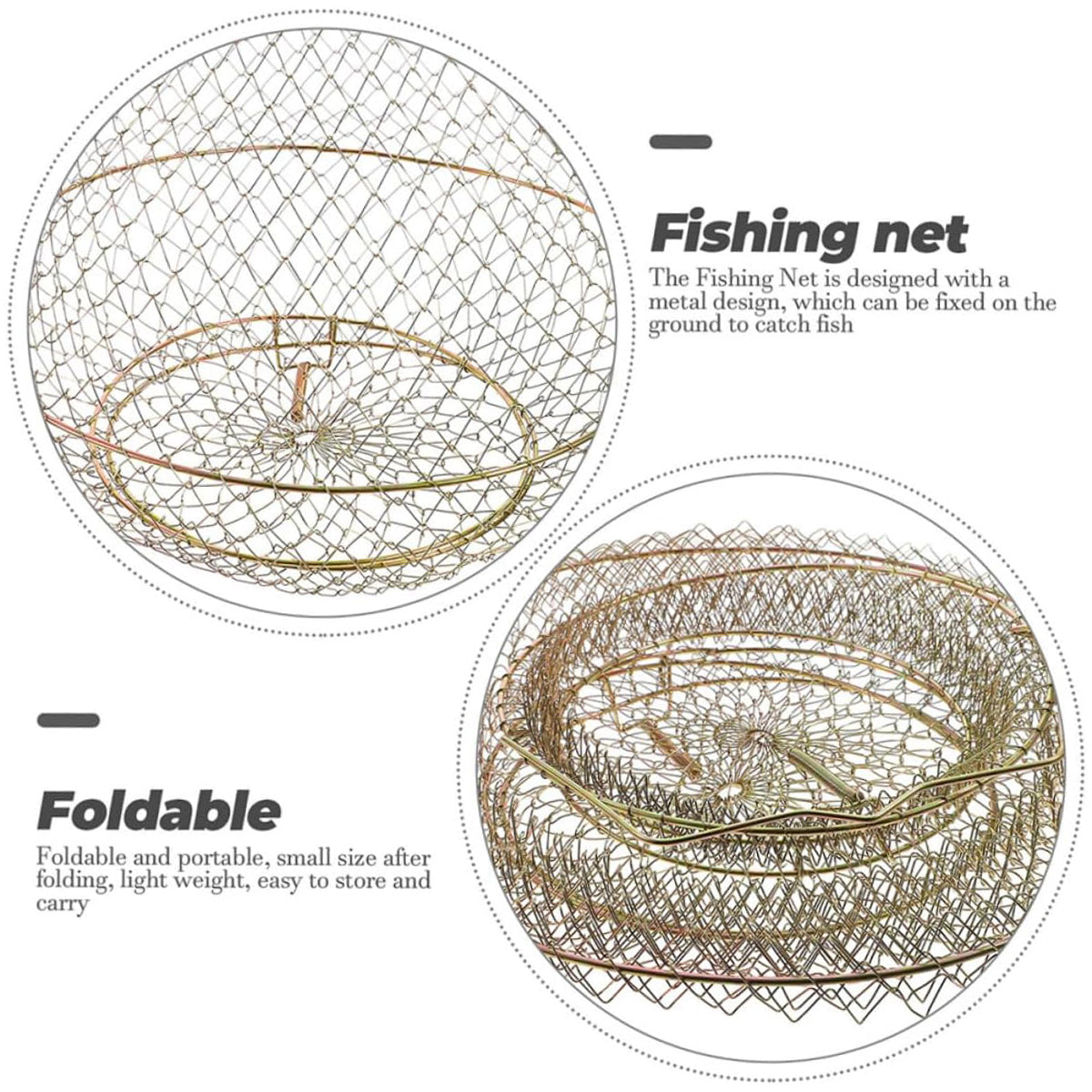 Foldable Galvanized Fish Trap Cage with Spring-Loaded Doors