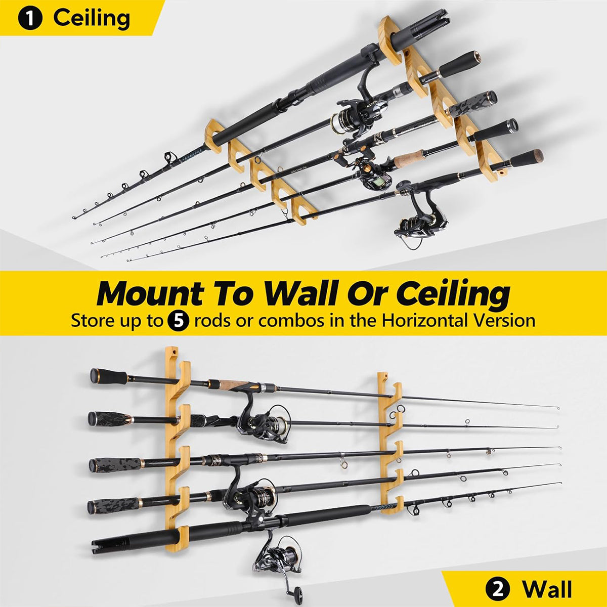 Bamboo Fishing Rod Rack – Wall & Ceiling Mounted Holder