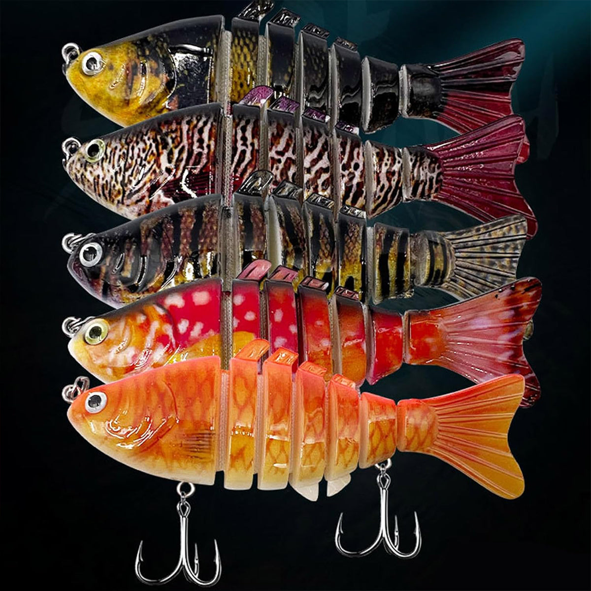 5PCS Multi-Jointed Fish Lures Set with Hooks for Freshwater & Saltwater