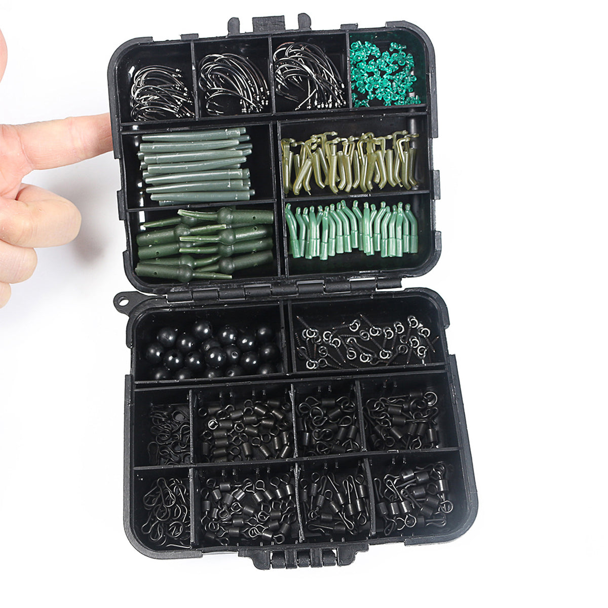 420PCS Carp Fishing Accessories Kit with Hooks Swivels Stoppers
