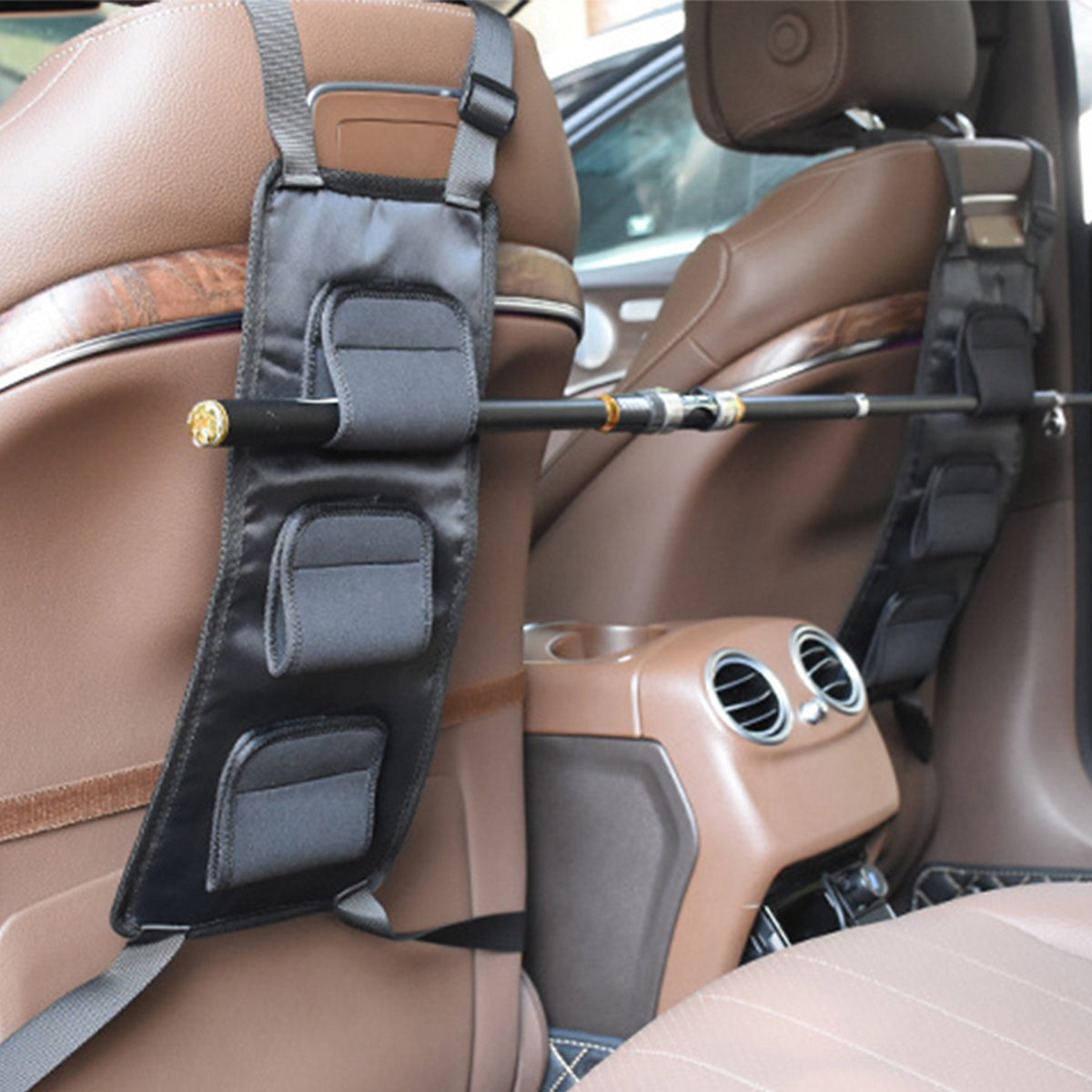 Car Mounted Fishing Rod Holder Rack 2 Pack Adjustable Backseat Storage Straps