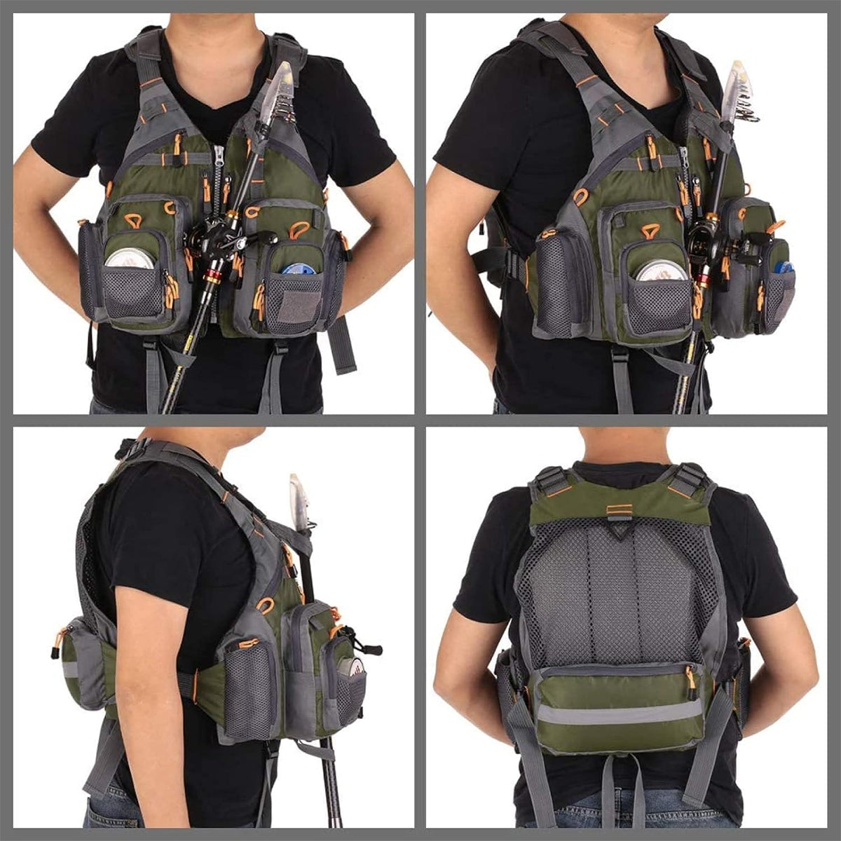 Multi-Pocket Fishing Vest Breathable Mesh Adjustable Outdoor Gear