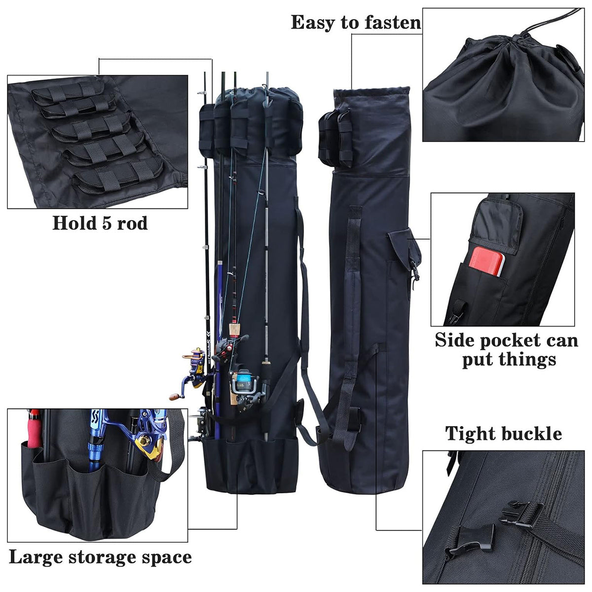 Outdoor Fishing Rod Bag 5 Rod Holder Waterproof Oxford Storage Case
