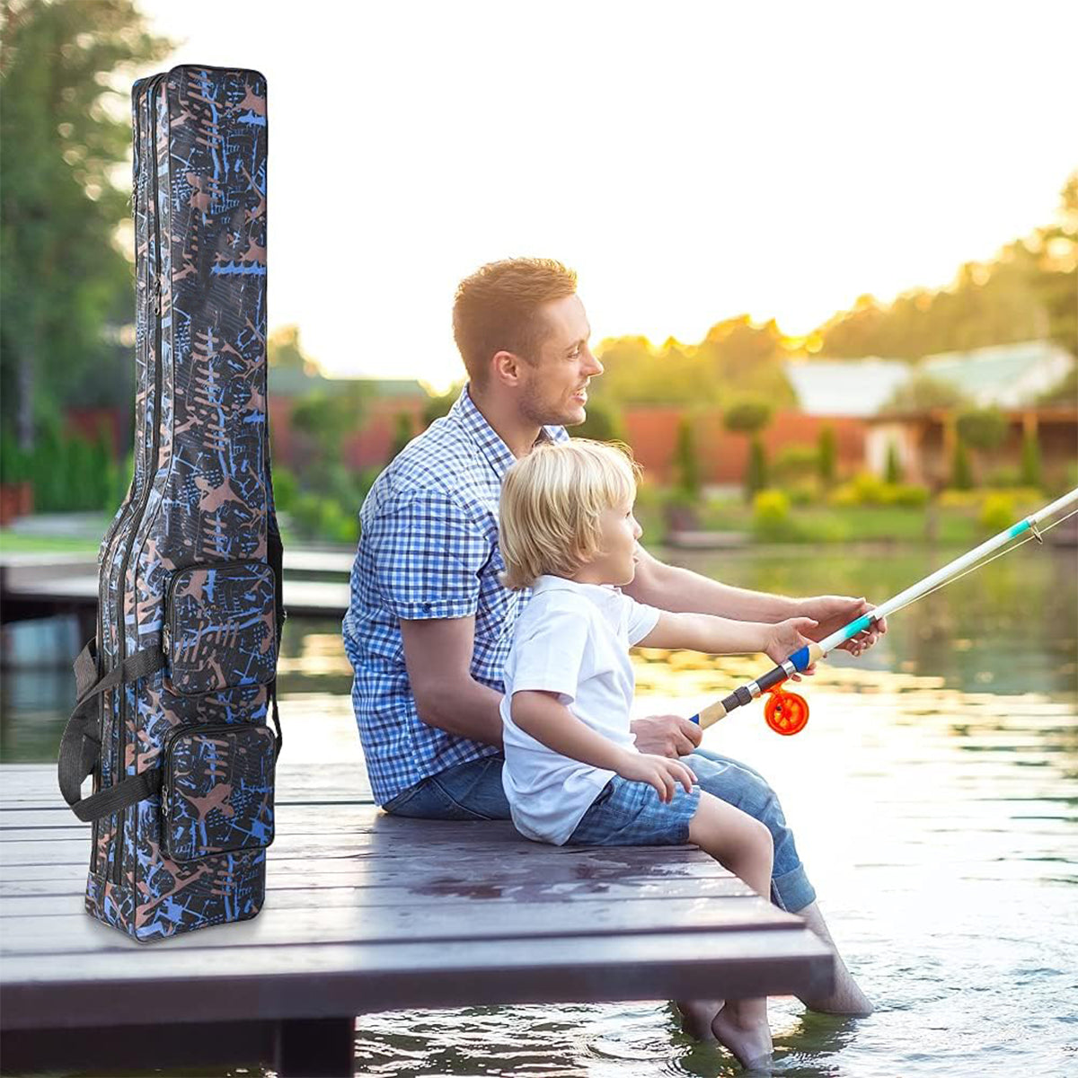 Double-Layer Fishing Rod Bag Waterproof 130cm Tackle Storage Case