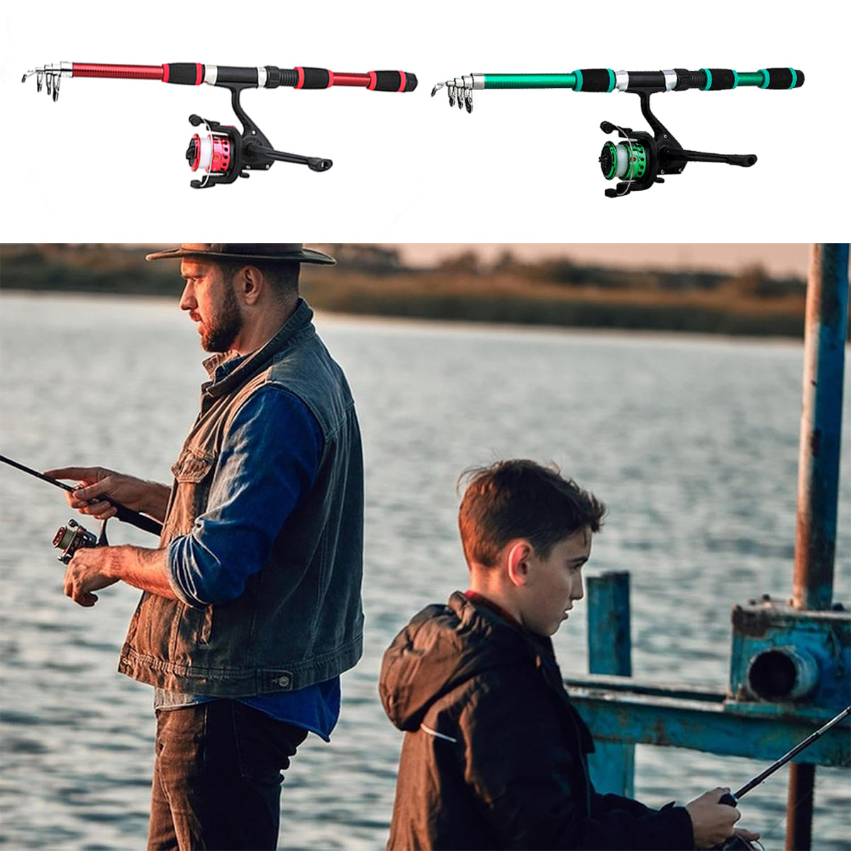 Telescopic Fishing Rod Set with Reel Tackle Box and Carrying Case