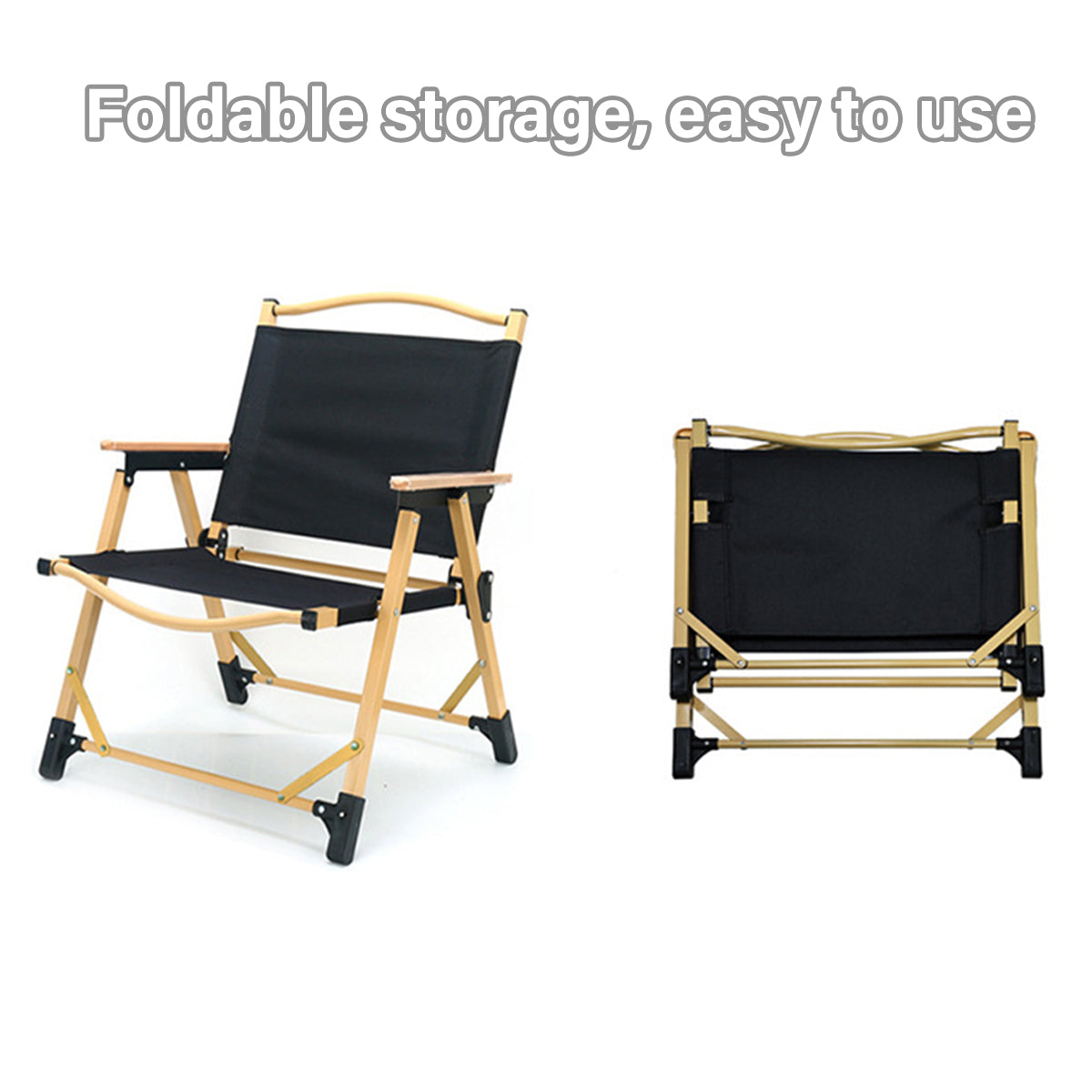 Foldable Outdoor Camping Chair with Oxford Cloth & Solid Wood Armrests